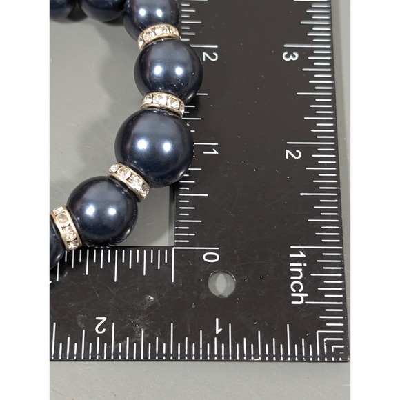 Elegant Gray Faux Pearl Rhinestone Graduated Bead Necklace Retro 20 in - Picture 9 of 9